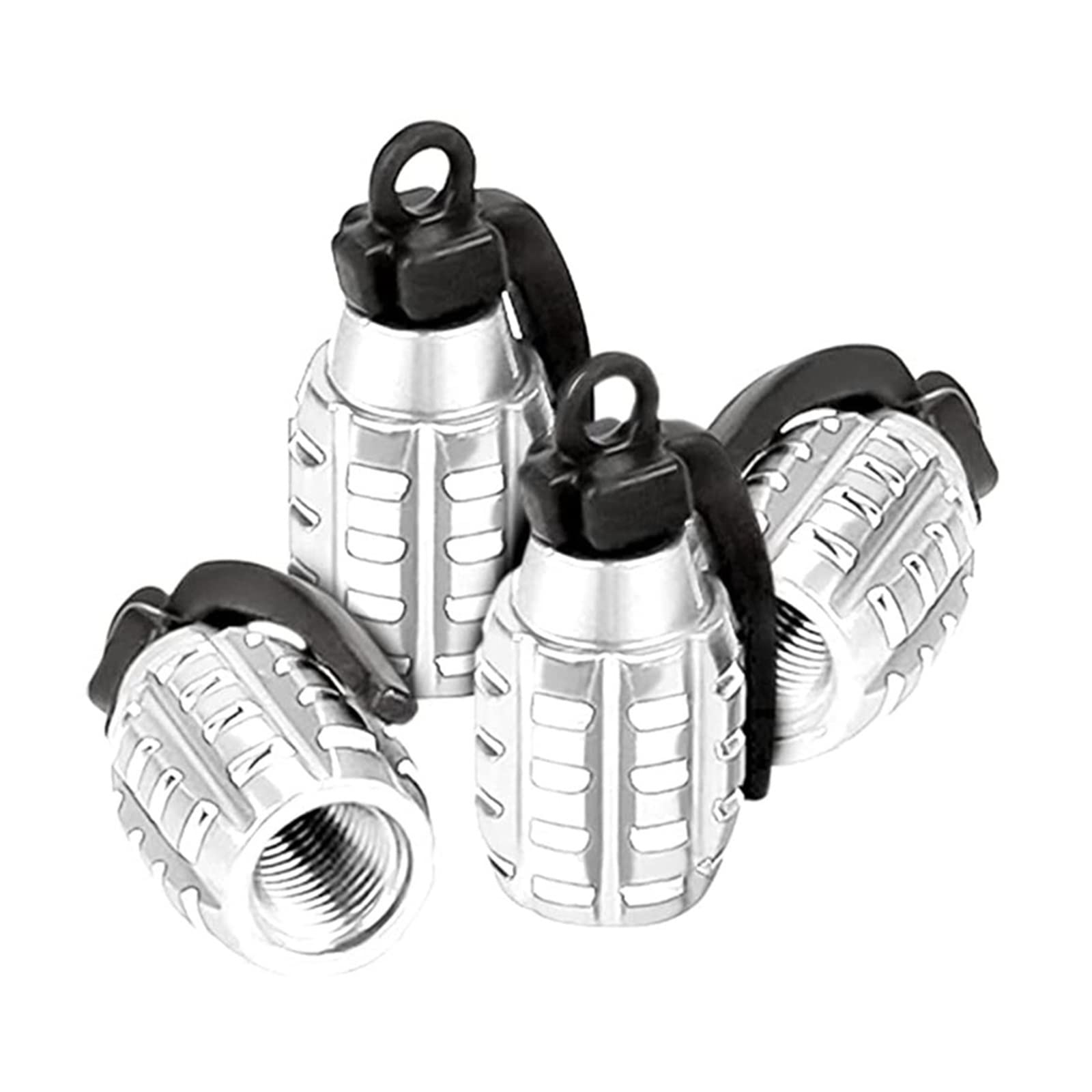 grenade design set of 4 wheel nozzle caps for cars and bikes