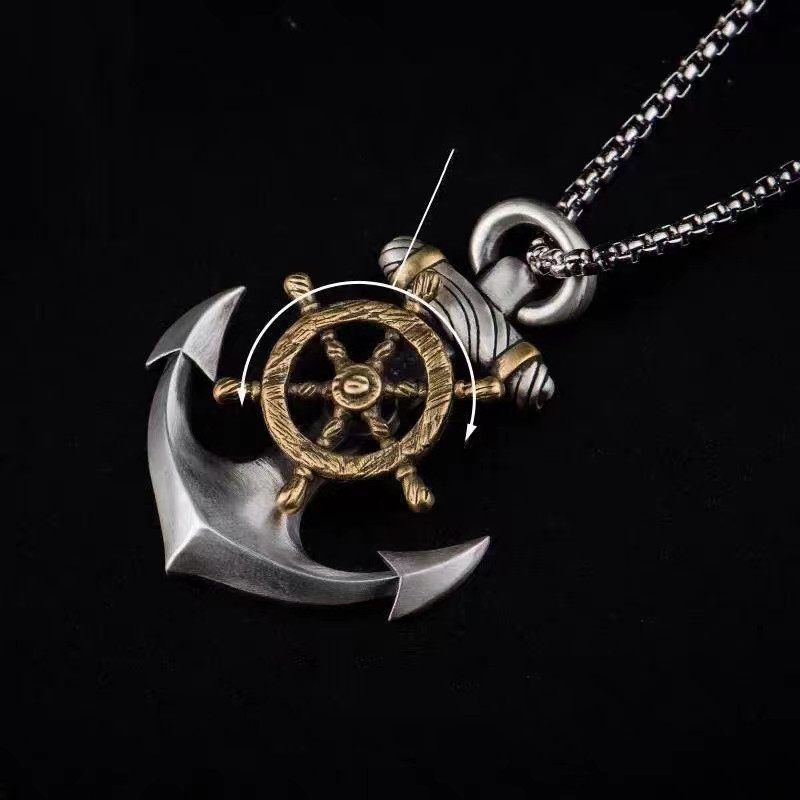 Vintage Pirate Anchor Ship Rudder Pendant Necklace Mens Sailor Punk Hip Hop Trendy Street Party Jewelry